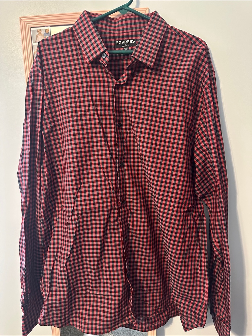 Express Red and Black Gingham Button-Up Shirt
